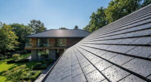 A modern house with a freshly coated anthracite roof that protects against weathering and increases property value.