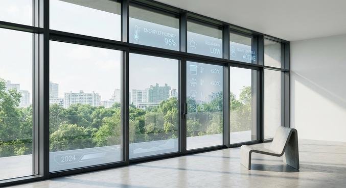 Innovative smart home window system for 2024 featuring a digital display and energy-efficient design.